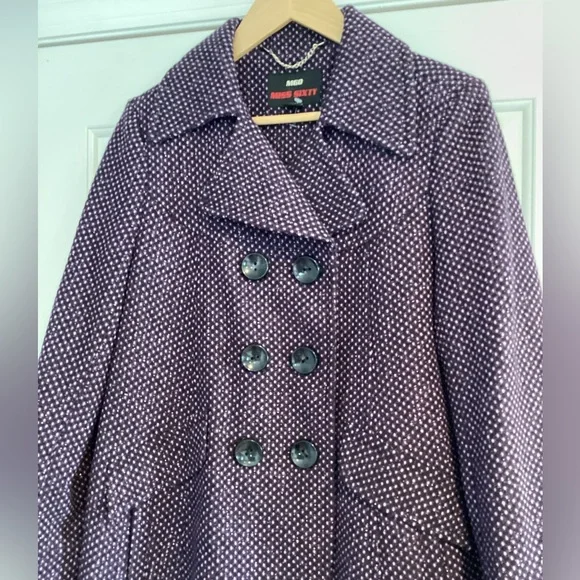Miss Sixty Double Breasted Tweed Wool Blend Pea Coat L - Picture 2 of 16
